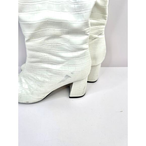 Shein Size 9 Elegant White Boots Crocodile Embossed Side Zipper Chunky 2.5 Heel - Picture 10 of 12